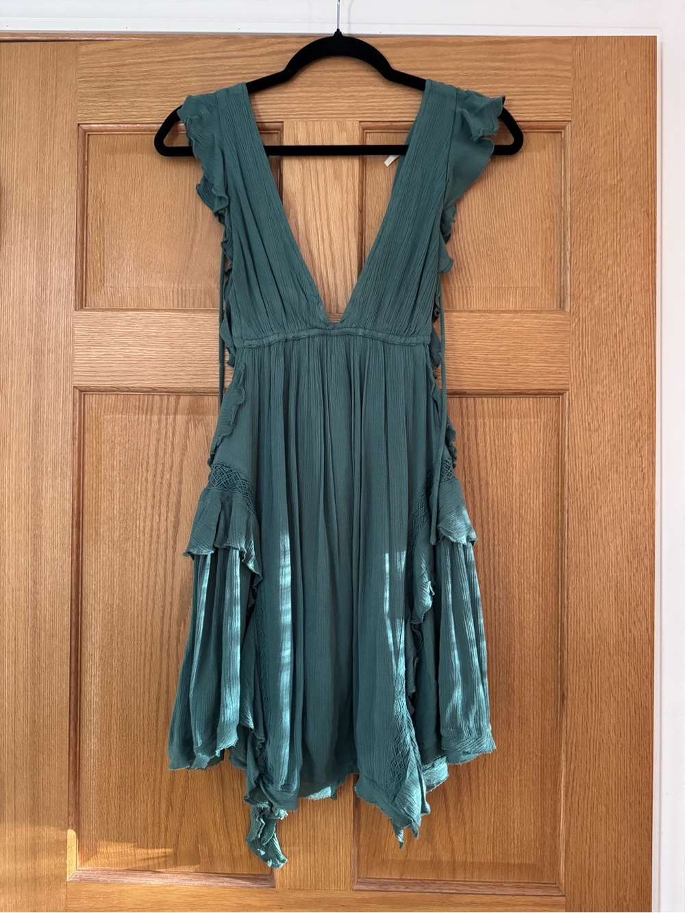 Free People free-est Antoinette Plunge Neck Tiered Mini Dress Boho